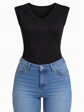 Nine West Black Sleeveless Square Neck Bodysuit XL